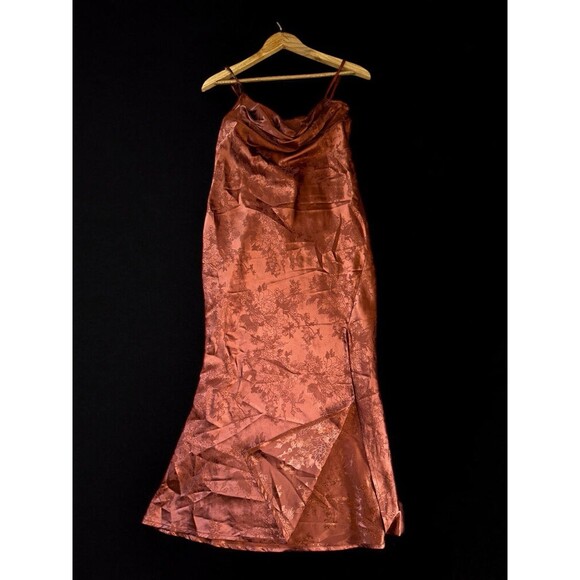 Vintage Satin Slip Prom Dress Womens Medium Cowl Neck Maxi Whimsigoth - Picture 7 of 16